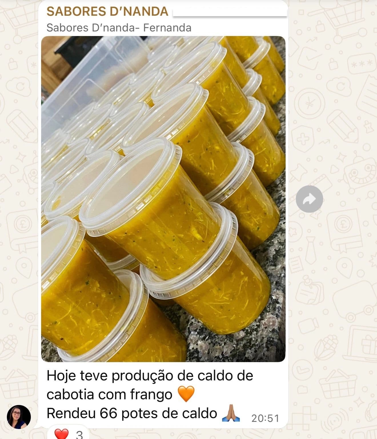 Print real de feedback recebido pela Delicaldos sobre experiência com os caldos