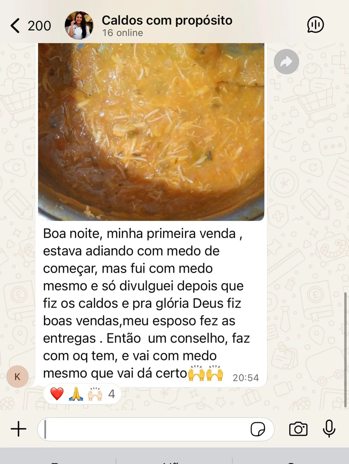 Print real de feedback recebido pela Delicaldos sobre sabor dos caldos